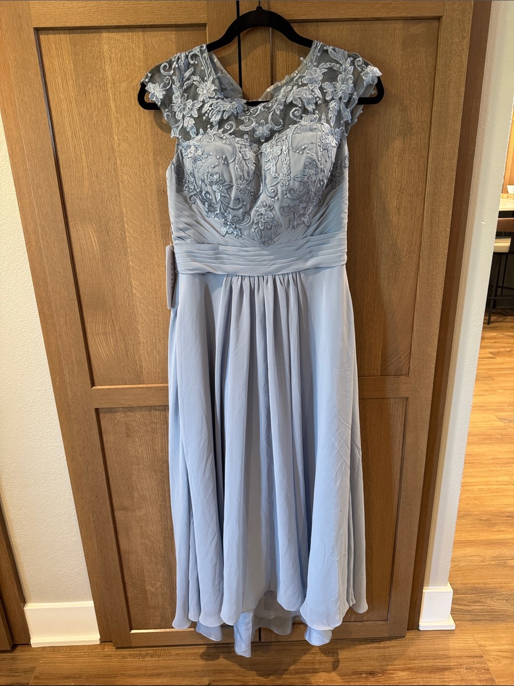 Azazie Light Blue Lace Bodice Midi Dress